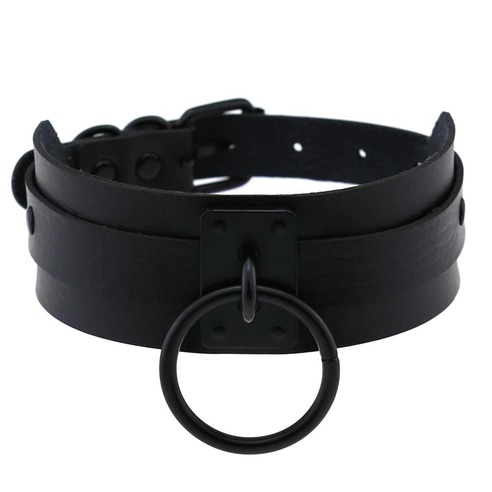 Zwarte halsband met ring / choker dames heren ketting, Verzenden, Nieuw, Zwart, Overige materialen