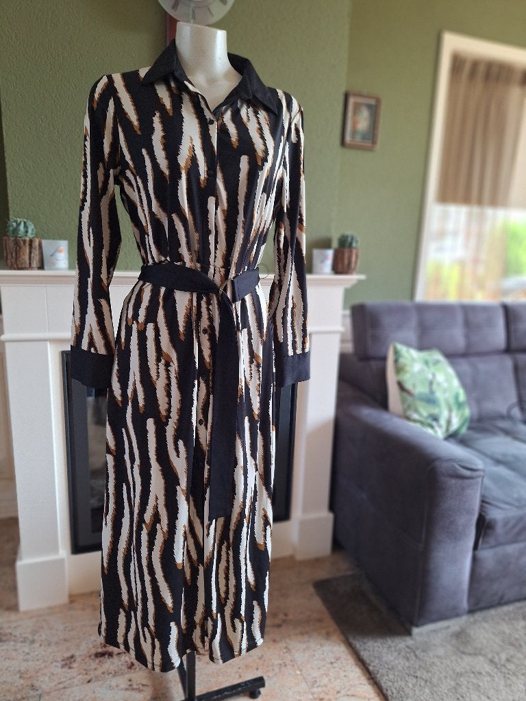 K-Design zwart bruin crème langere jurk mt M 38, Maat 38/40 (M), K-design, Verzenden, Zwart