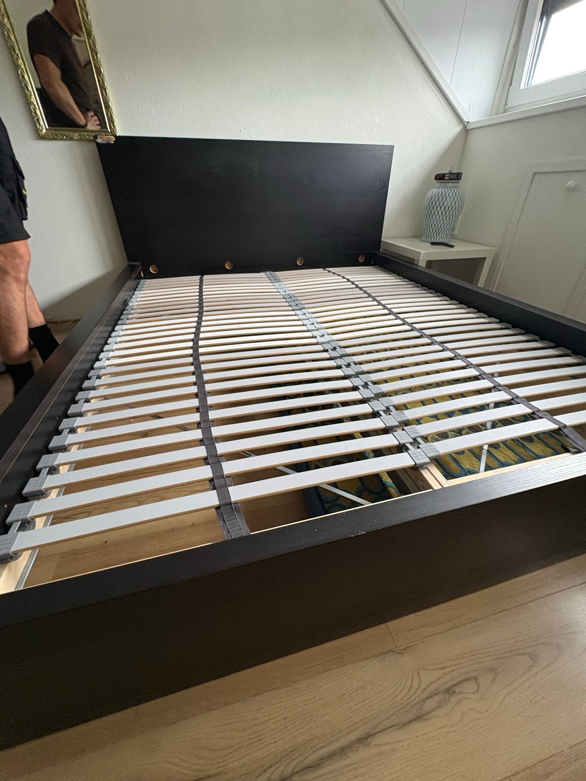 Tweepersoonsbed met lattenbodem (excl. matras), Ophalen, Gebruikt, Zwart, Tweepersoons