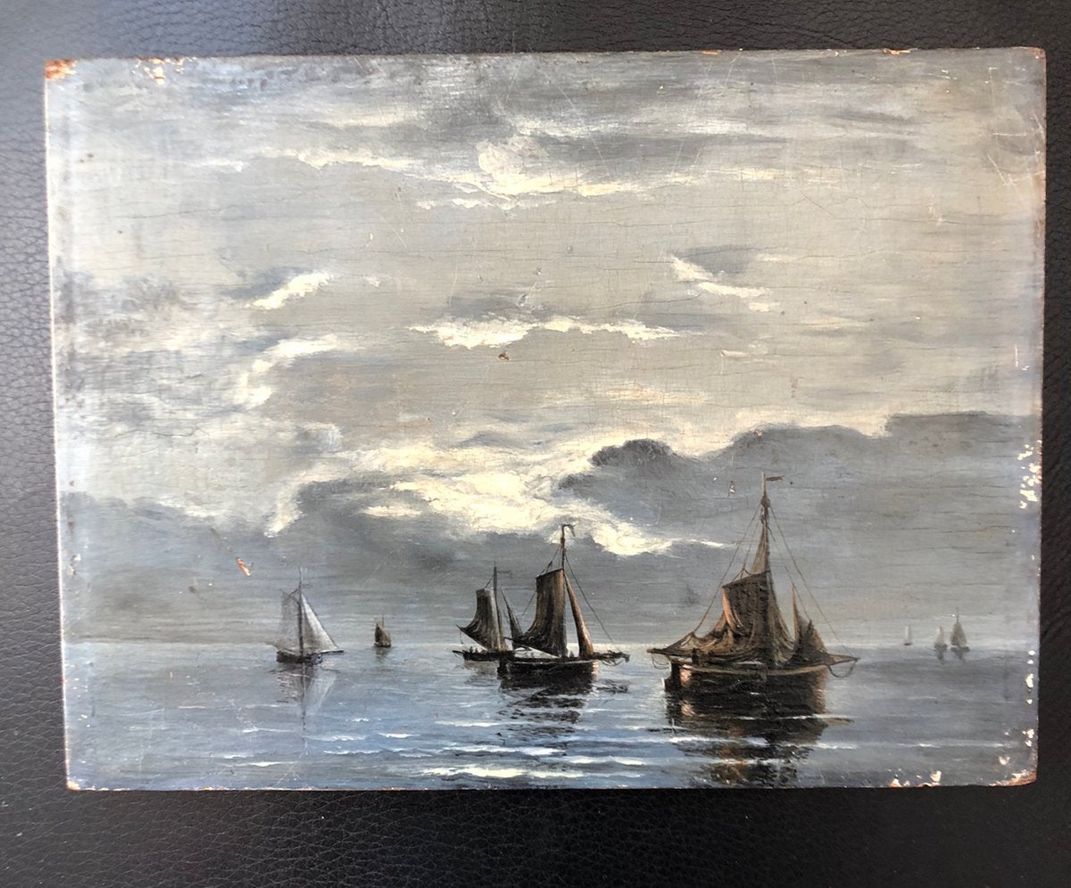 Oud eiken paneeltje met zeegezicht, Antiek en Kunst, Ophalen of Verzenden