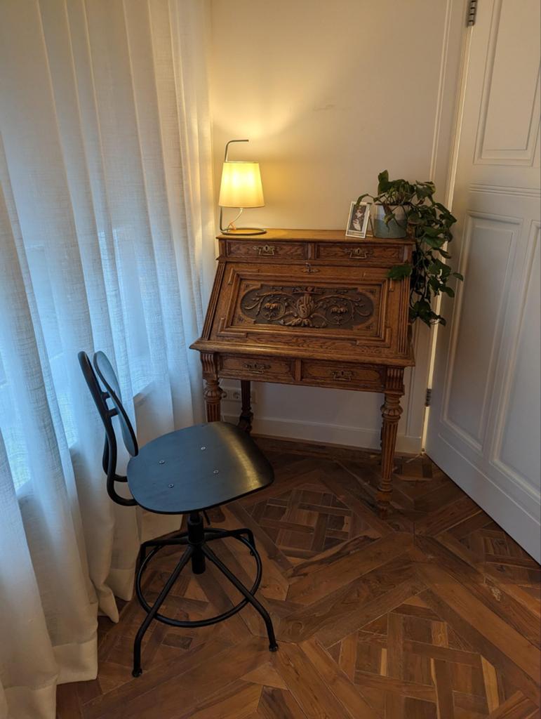 Antiek Eiken Secretaire met Leren Inleg, Ophalen of Verzenden