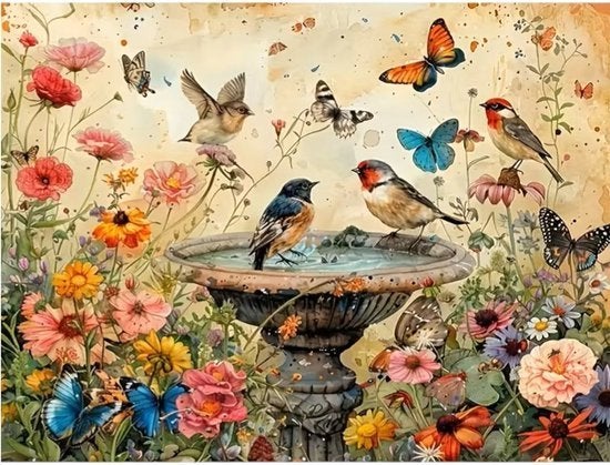 40x30cm Diamond Painting waterbad vogels (rond) nr 288, Verzenden, Nieuw, Overige materialen, Overige merken