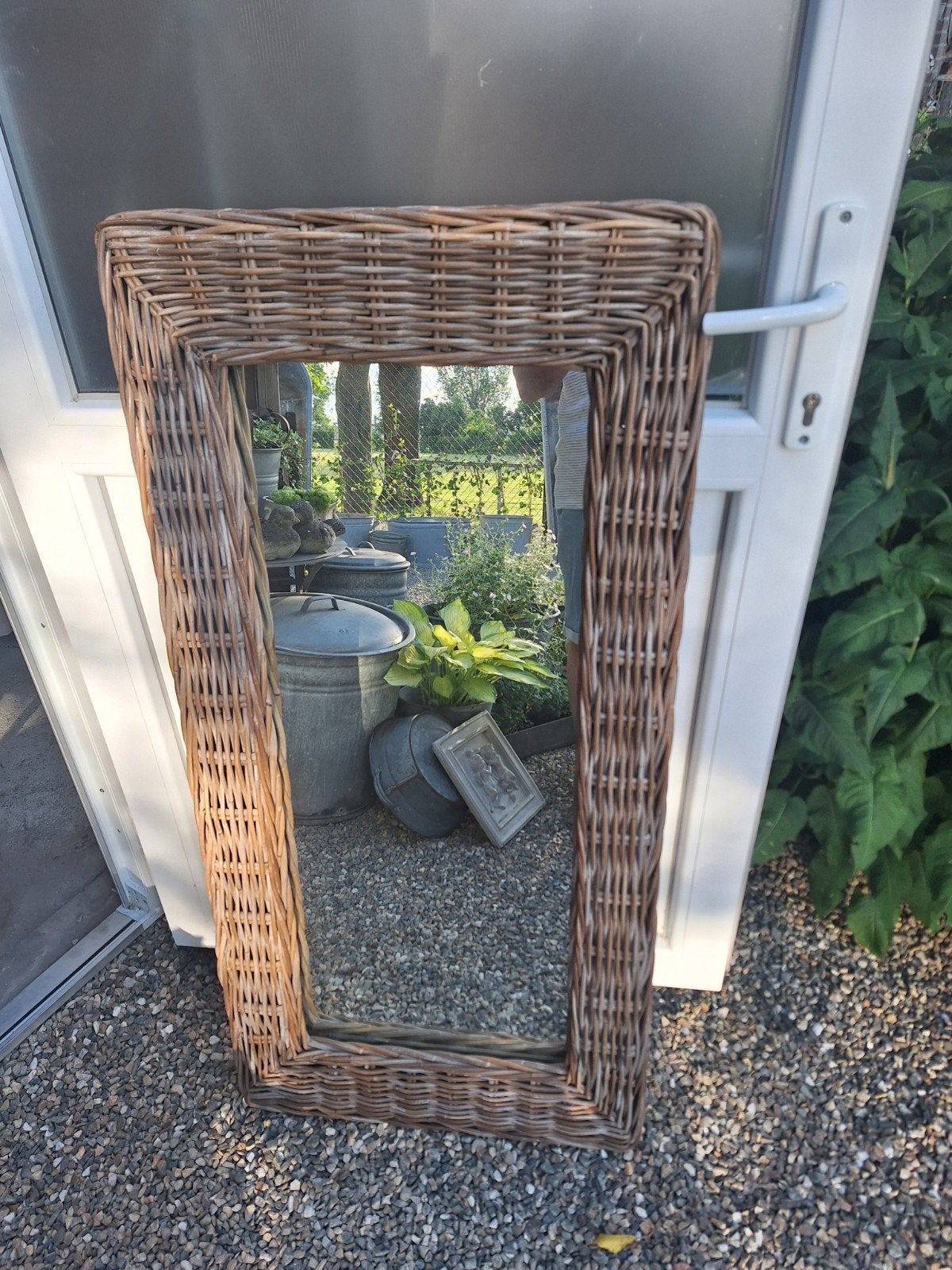 ROTAN SPIEGEL GOEDE STAAT, Ophalen, Zo goed als nieuw, Minder dan 100 cm, Rechthoekig