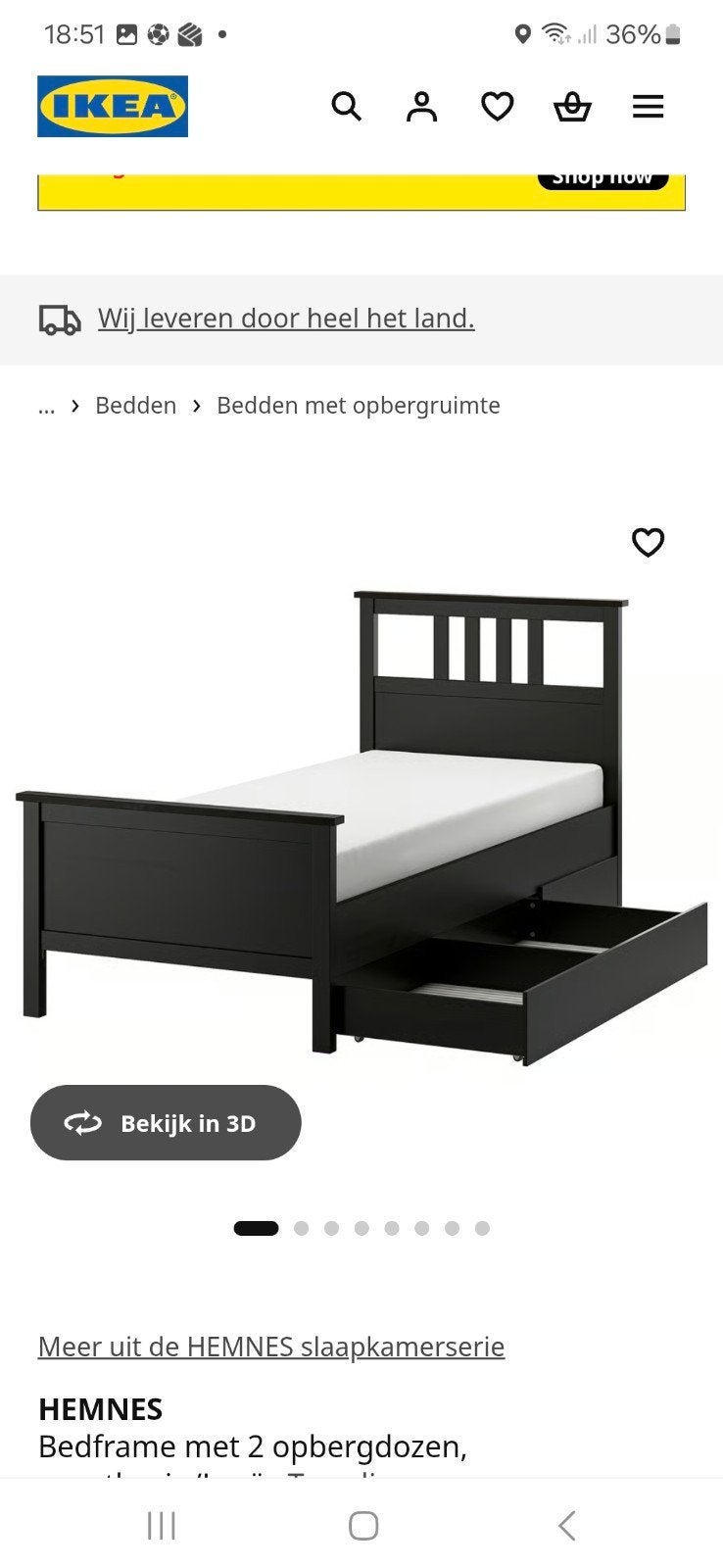 1 persoonsbed van ikea, Huis en Inrichting, Ophalen, 90 cm, Eenpersoons, Zwart