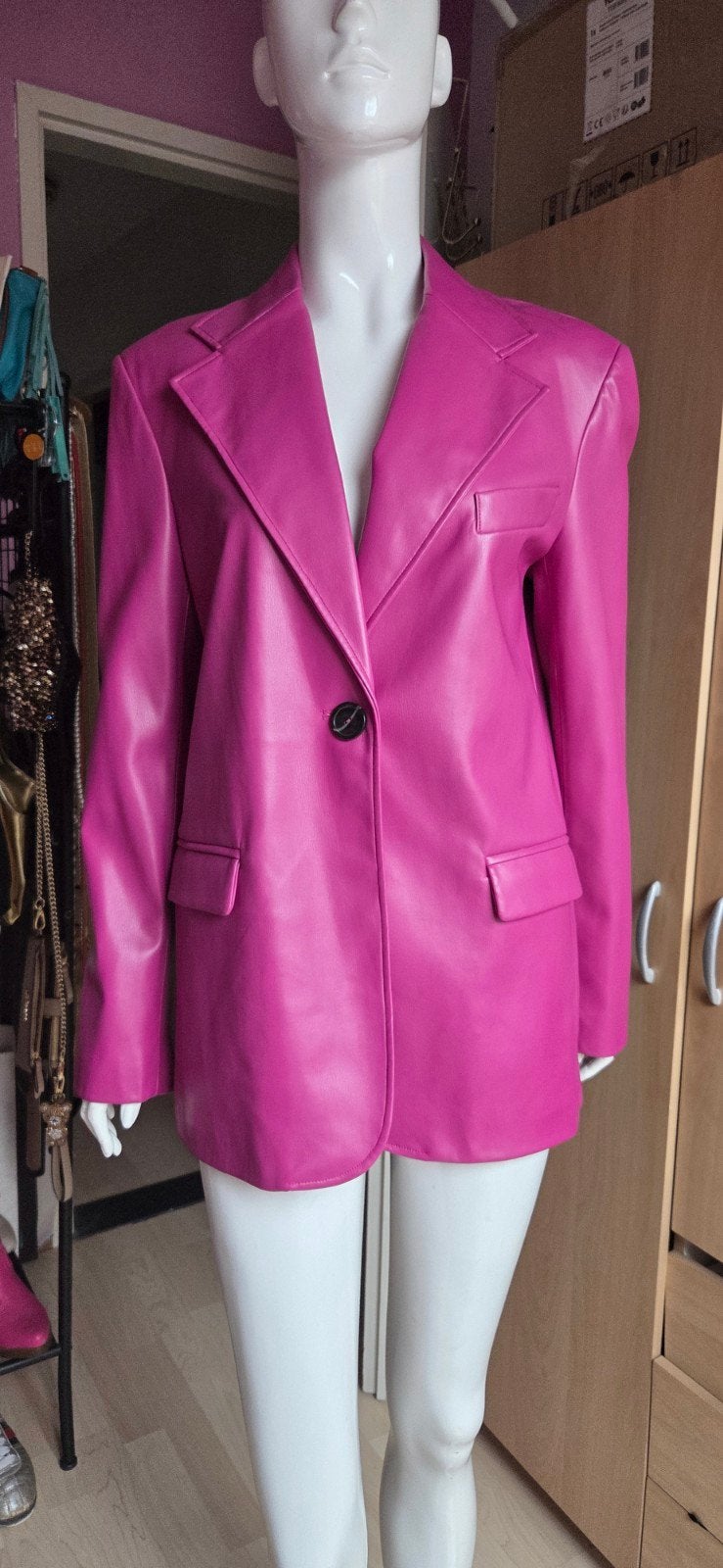 Roze imitatie leren colbert jas, Maat 38/40 (M), SFERA COLLECTION, Ophalen of Verzenden, Jasje