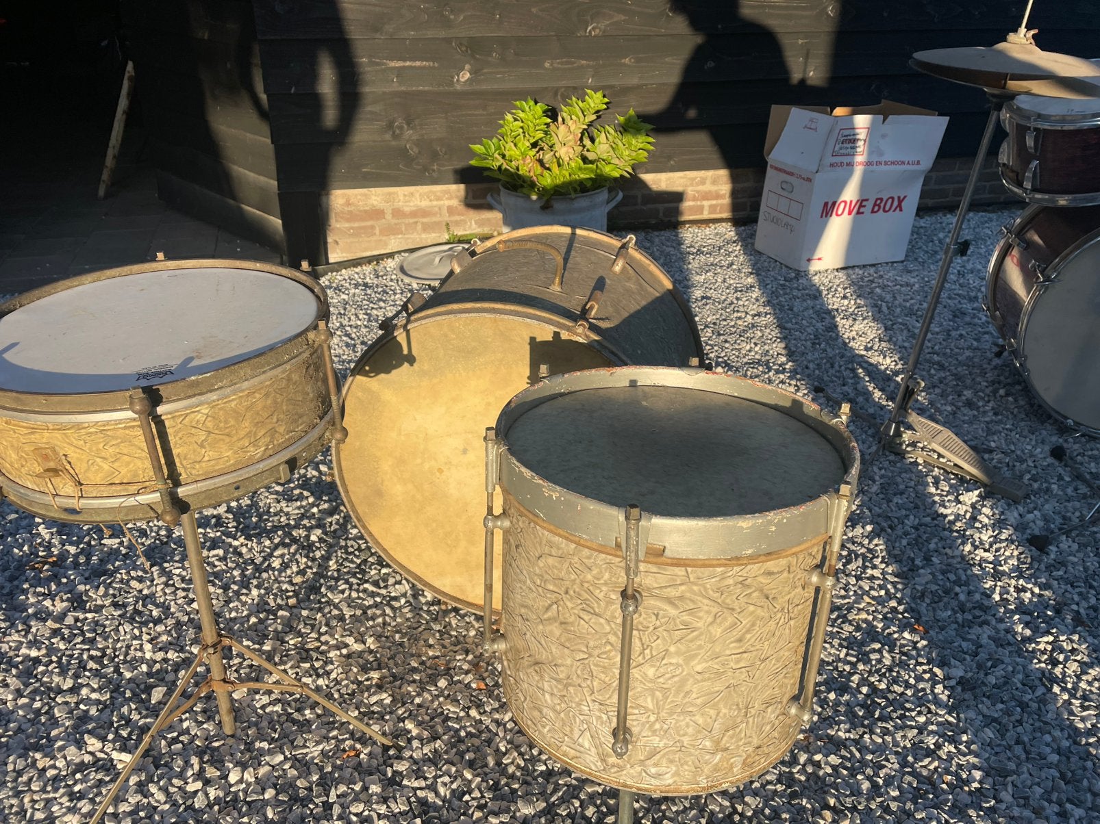 Vintage decoratieve drumstel – ca. 70 jaar oud, Muziek en Instrumenten, Ophalen, Gebruikt, Overige merken