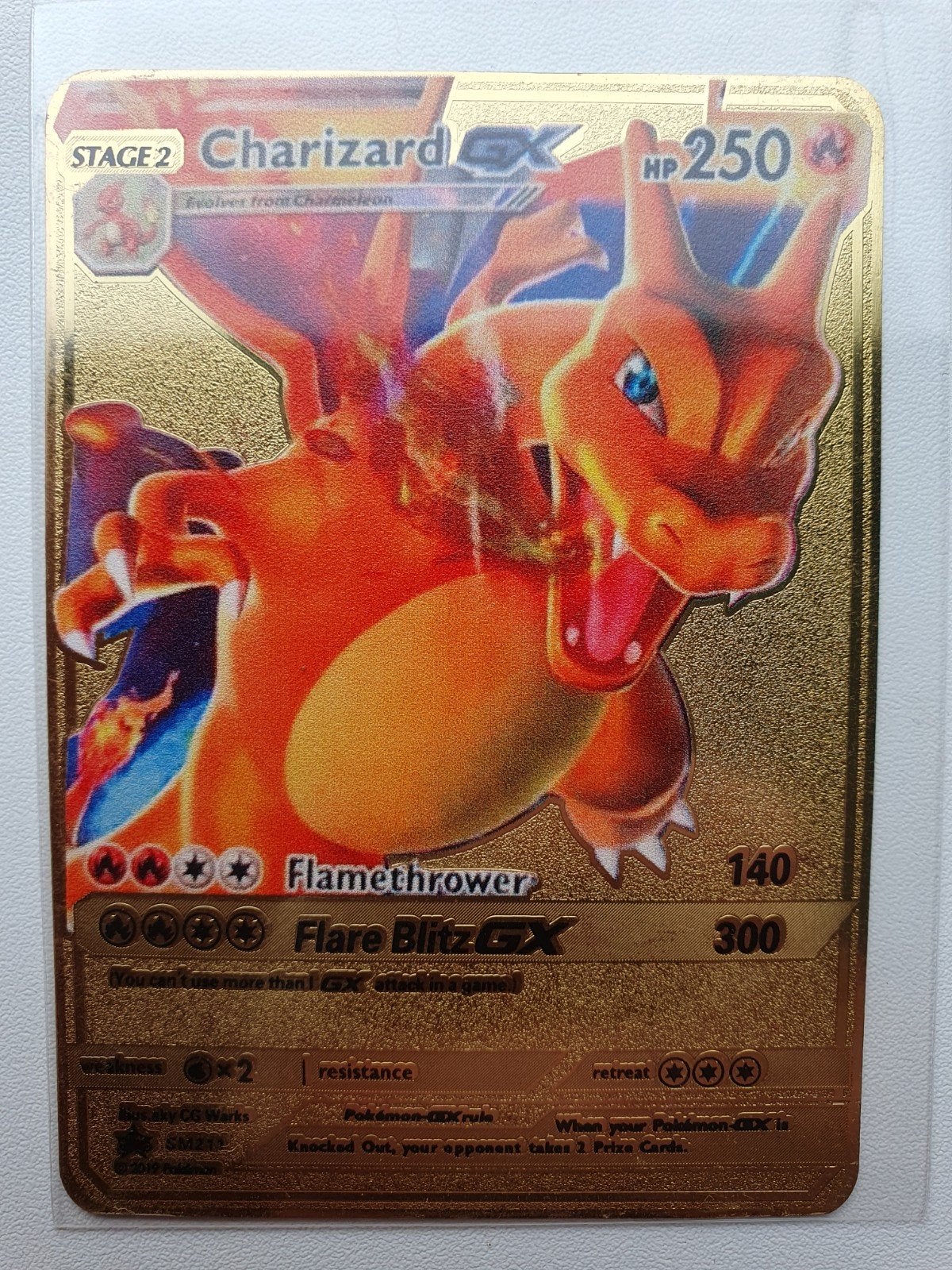 Charizard GX Metalen Pokemon kaart Goudkleurig, Verzenden
