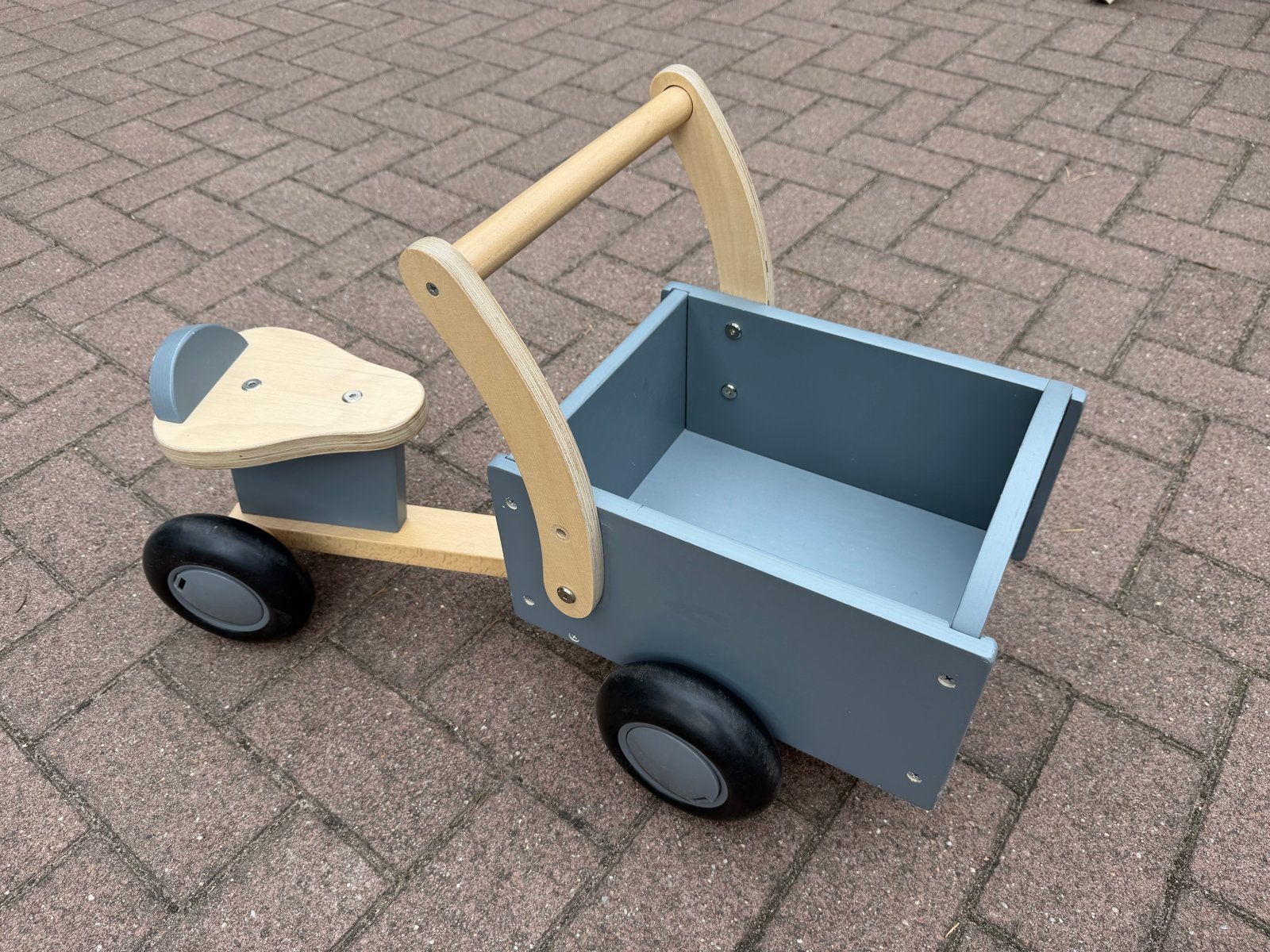 Houten loopfiets met kar - Grijs, Ophalen, Gebruikt, Loopfiets