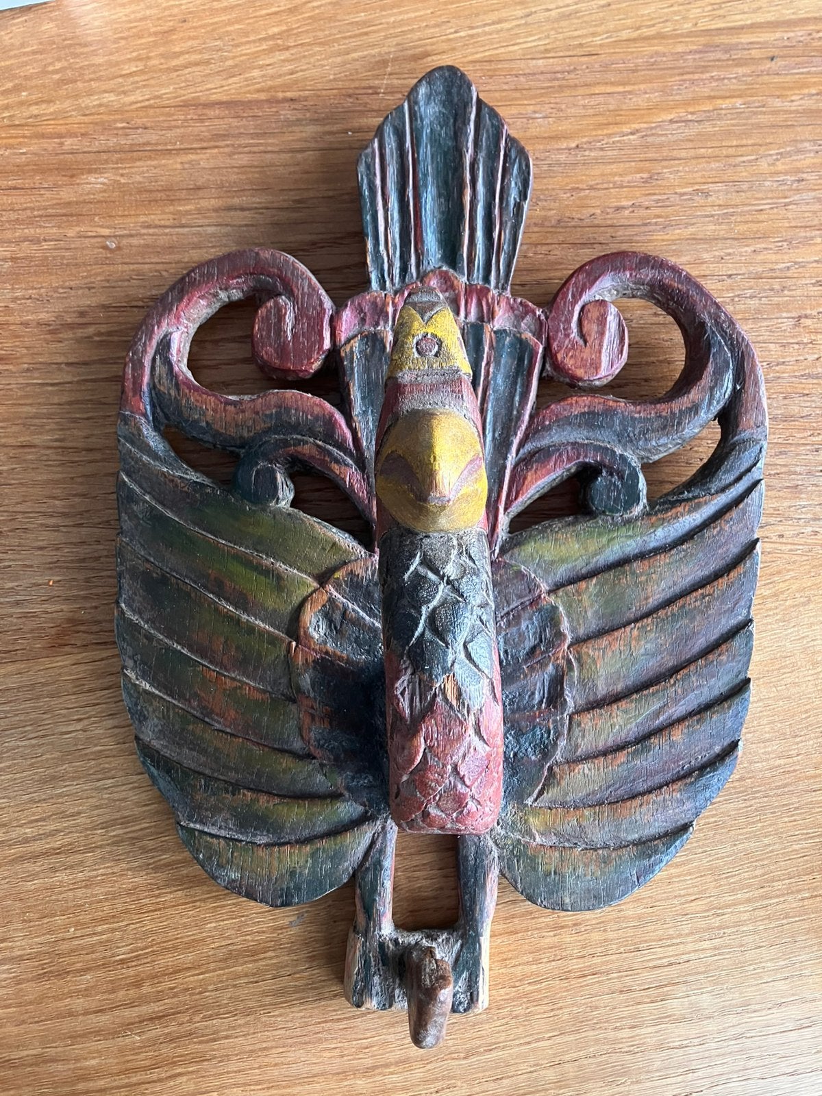 Vintage Indonesische Hout Wandhaak Lamphouder Merak Ponorogo, Ophalen of Verzenden