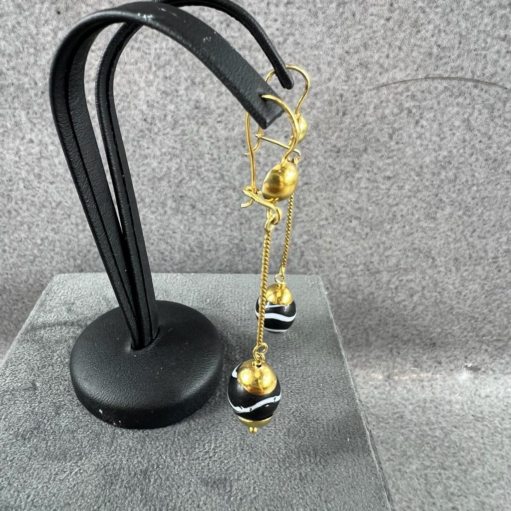 Gouden Oorbellen | 14k | 6,17g | hangers met kraal | 415751, Ophalen of Verzenden, Goud, Goud, Hangers