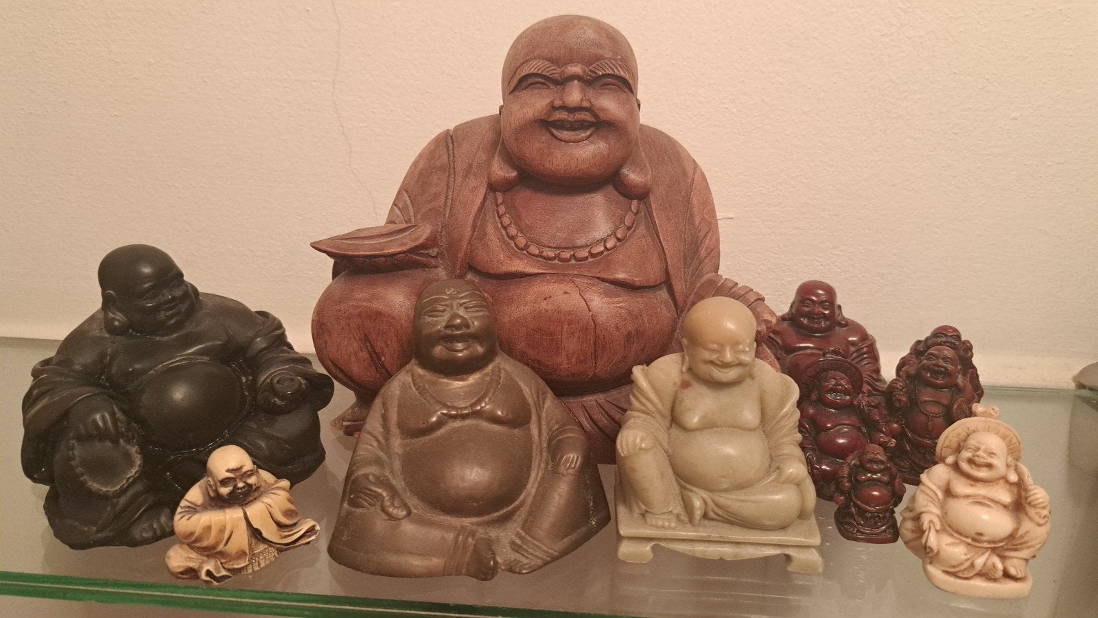 Happy Boeddha (hout), Minder dan 20 cm, Ophalen of Verzenden, Hout, Bruin