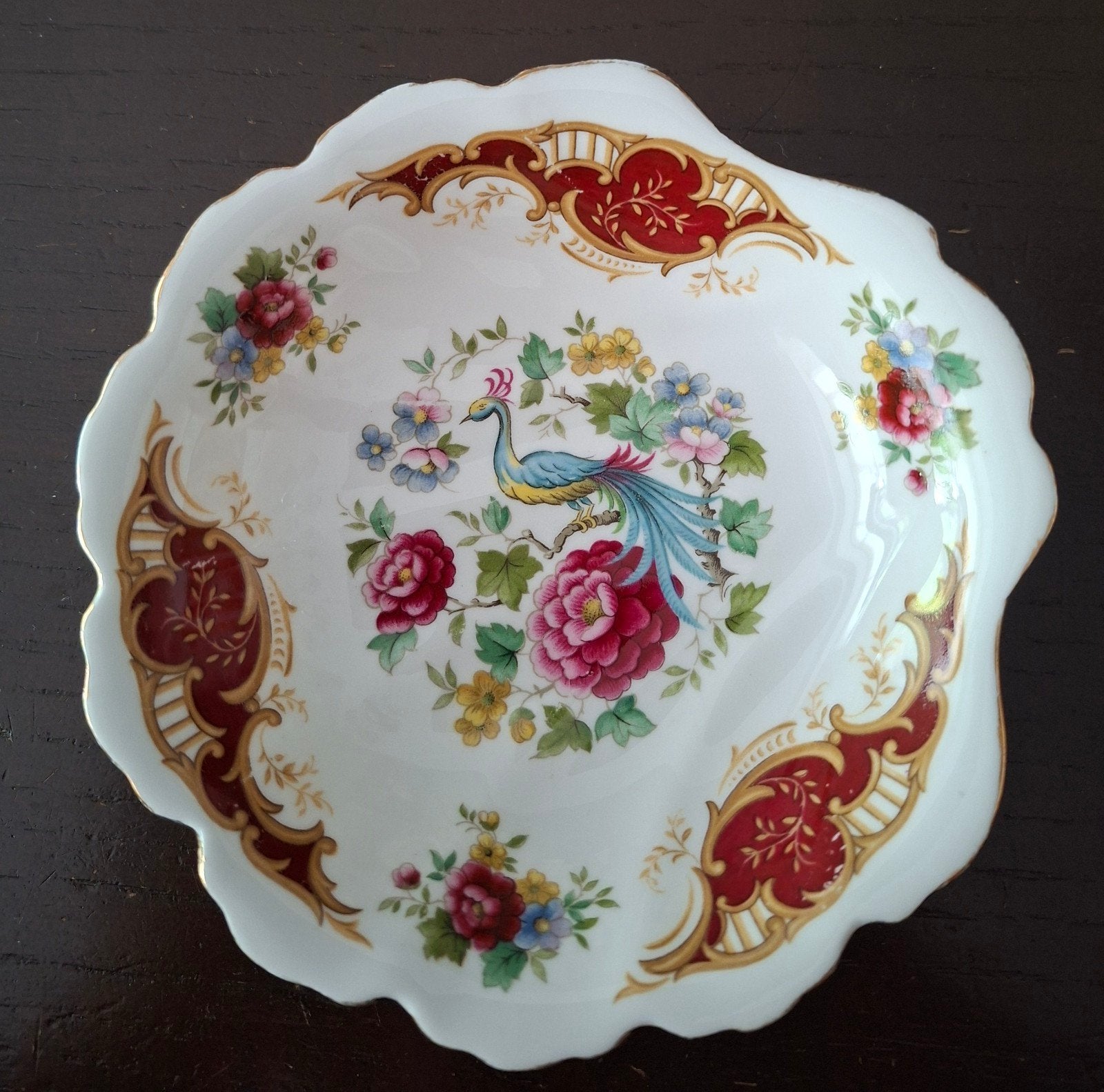 Royal Albert Chatelaine schaaltje met pauw en bloemen, Ophalen of Verzenden