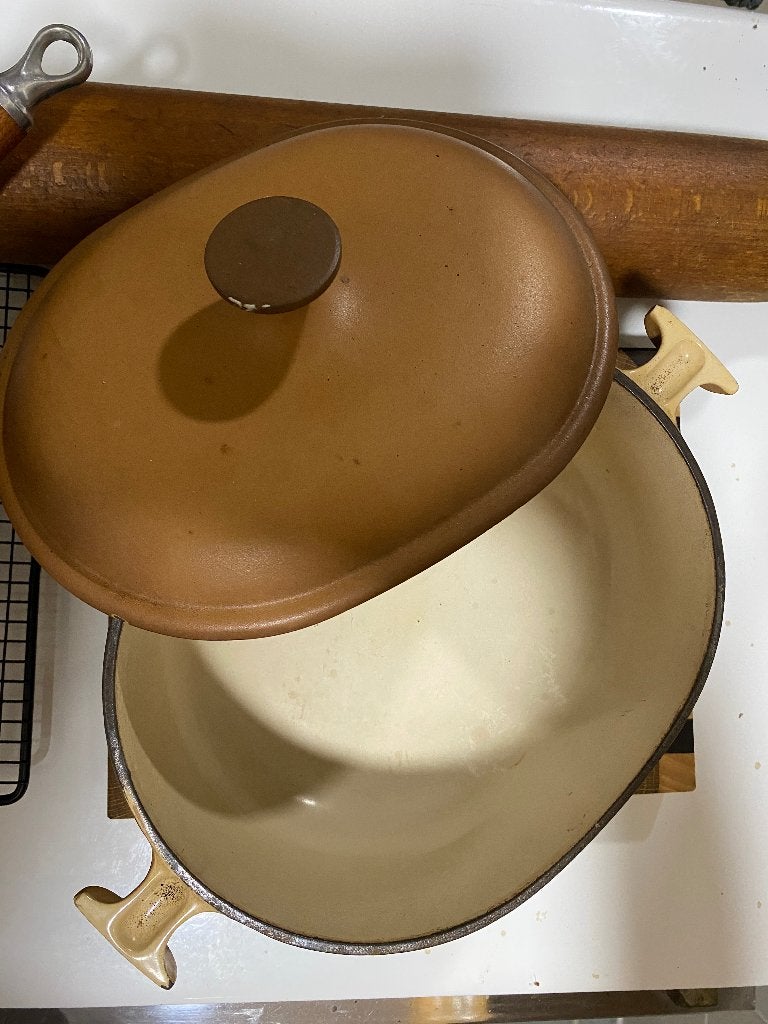 Le creuset braadpan 25 cm, Gebruikt, Met deksel, Le Creuset, Ophalen of Verzenden