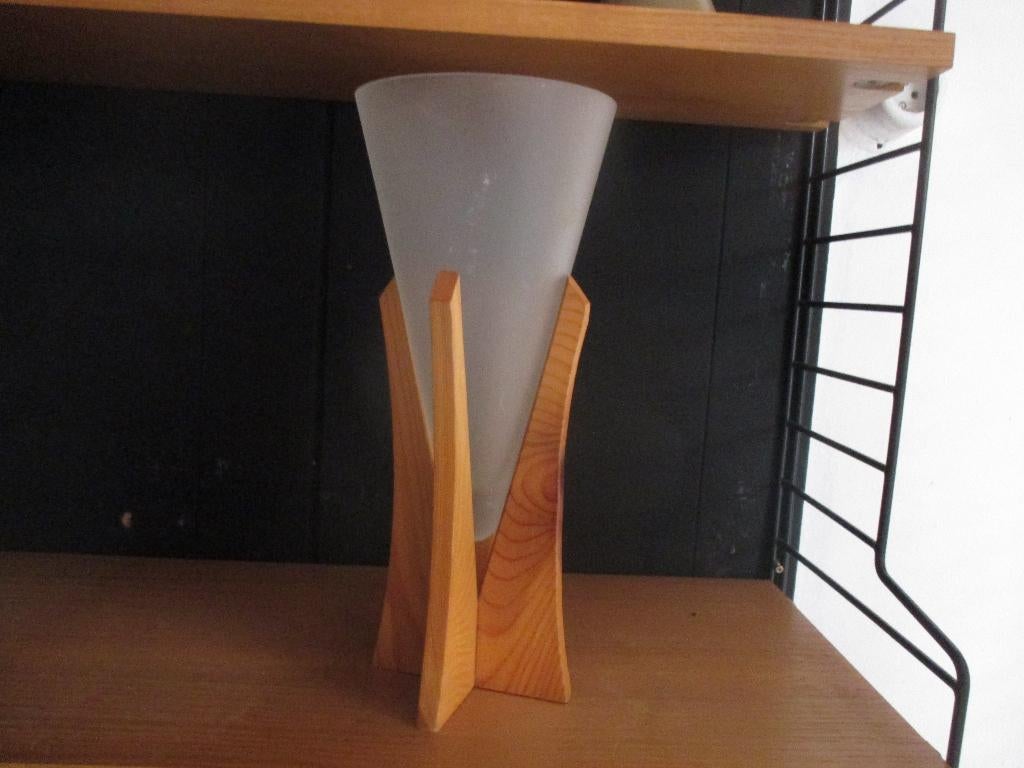 vaas jaren 90 design Studio van Eldik glas hout retro, Verzamelen, Ophalen of Verzenden, Huis en Inrichting