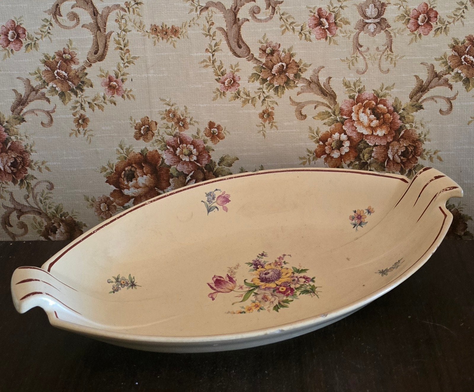 Leuke oude gebloemde Franse schaal, Ophalen of Verzenden