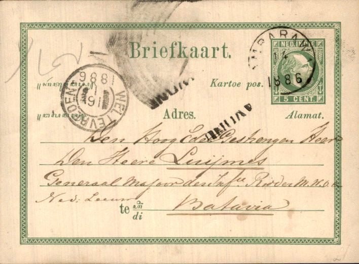 Nederlands Indië -  Briefkaart 1886 - Batavia, Ophalen of Verzenden, Briefkaart