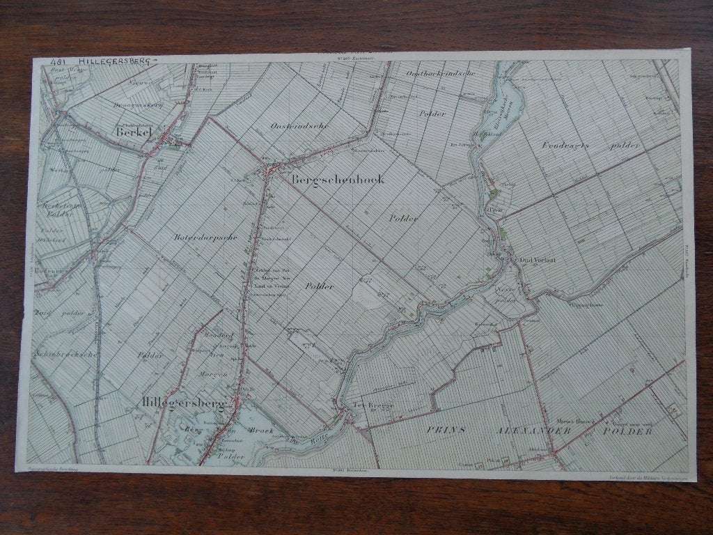 stafkaart  hillegersberg 1890  berkel  bergschenhoek 26x41cm, Verzamelen, Ophalen of Verzenden, Landmacht, Nederland, Overige typen