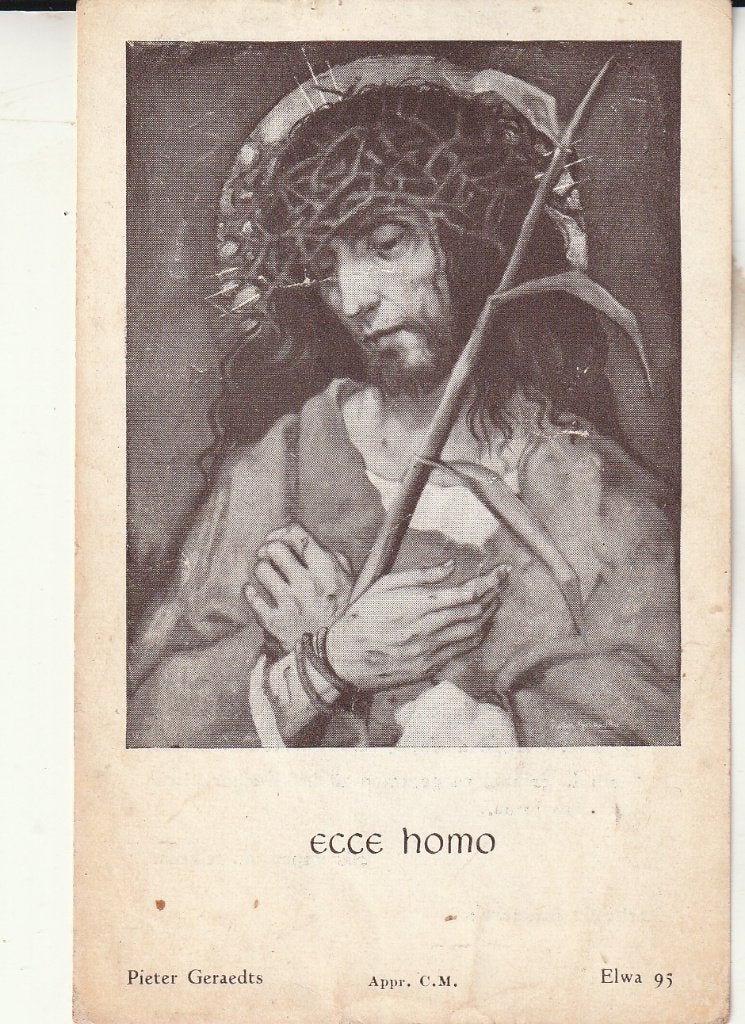 Oude bidprentje 'Ecce Homo' - Pieter Geraedts, Ophalen of Verzenden, Gebruikt, Kaart of Prent, Christendom | Katholiek