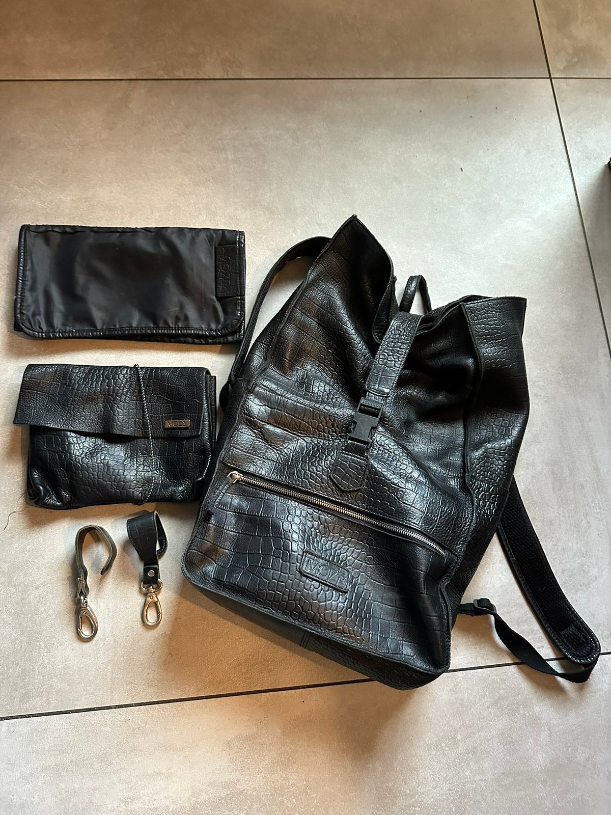 Mooie leren zwarte MOZZ luier tas, Mozz, Zwart, Ophalen of Verzenden, Zo goed als nieuw