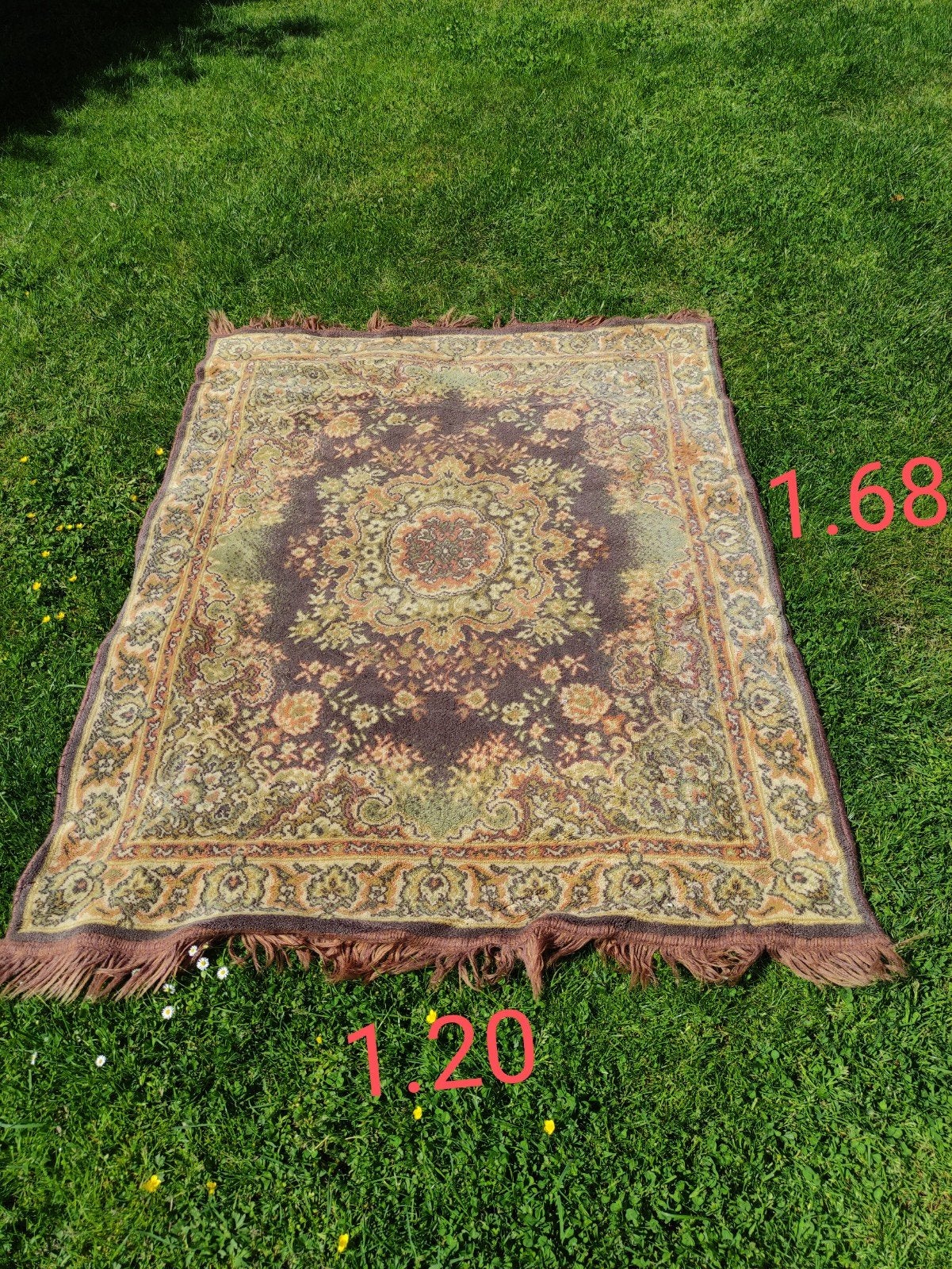 Vintage vloer/tafelkleed met oosters patroon en franjes, Huis en Inrichting, Stoffering | Tapijten en Kleden, Ophalen, Gebruikt