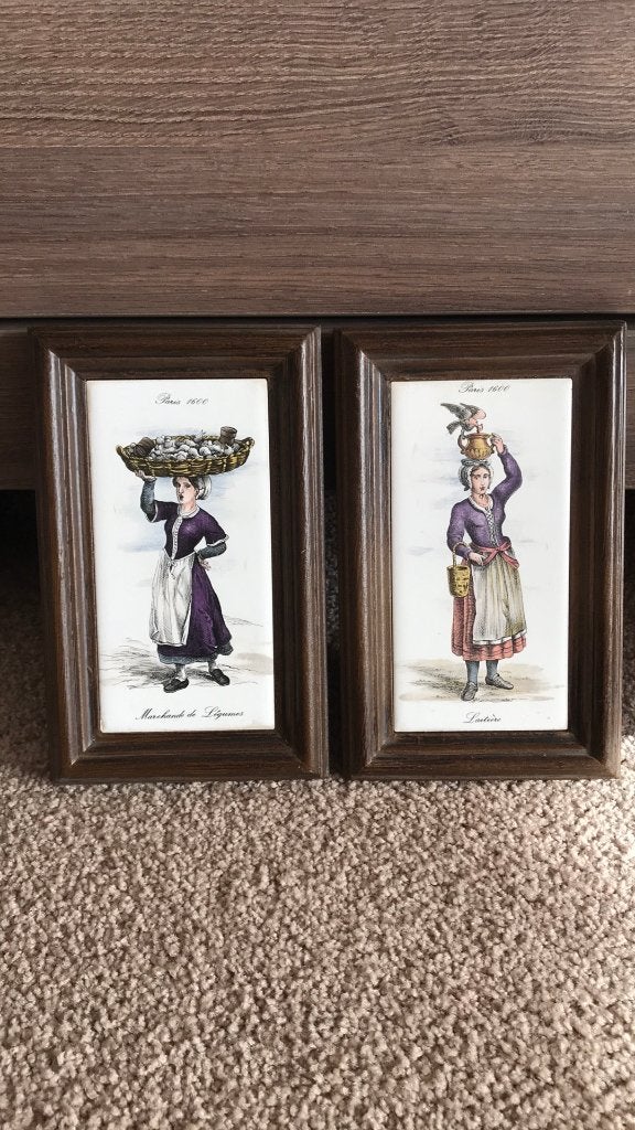 2 Tegels ingelijst Franse tegels Paris 1600, Ophalen of Verzenden