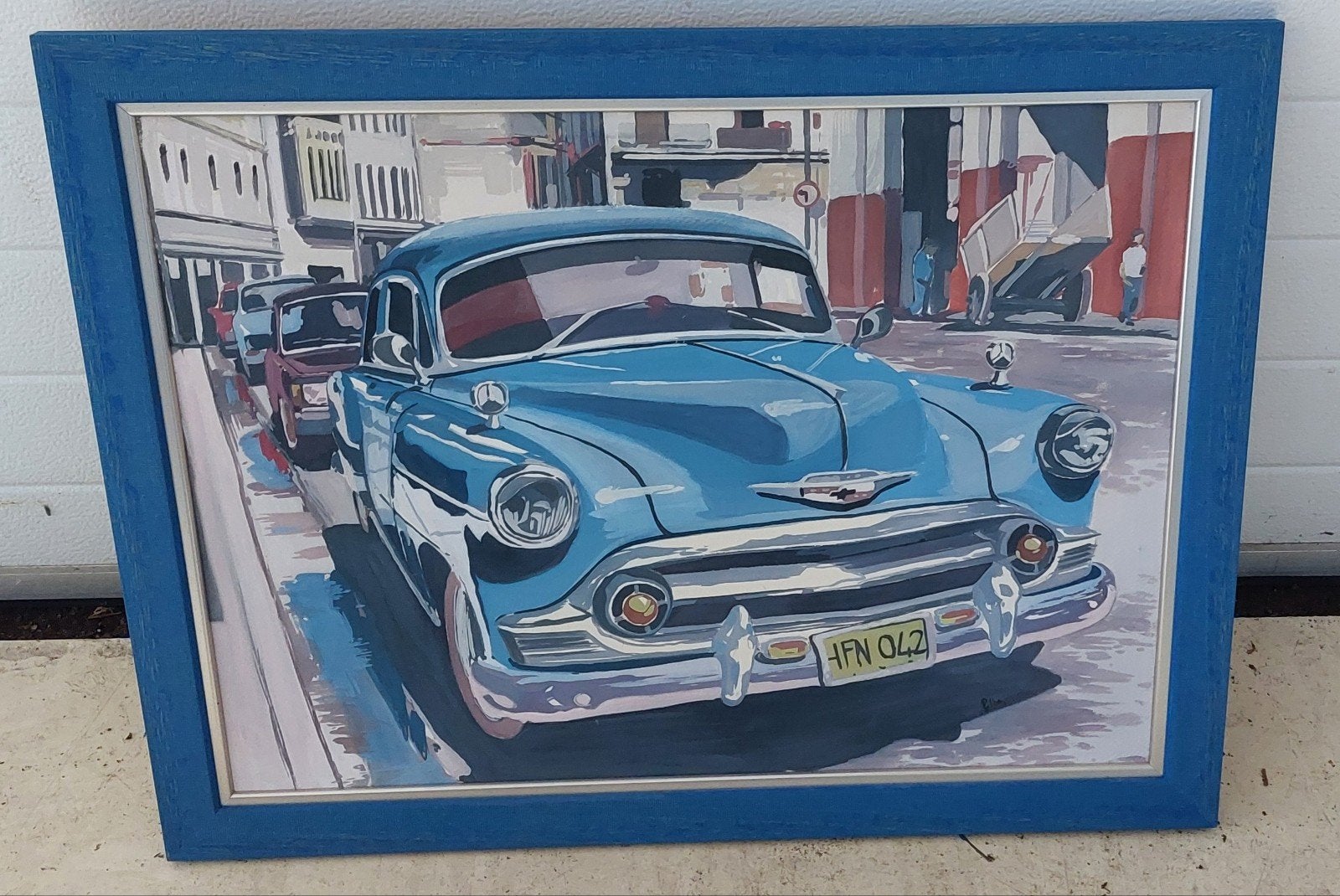Schilderij Cubaanse blauwe auto, Ophalen
