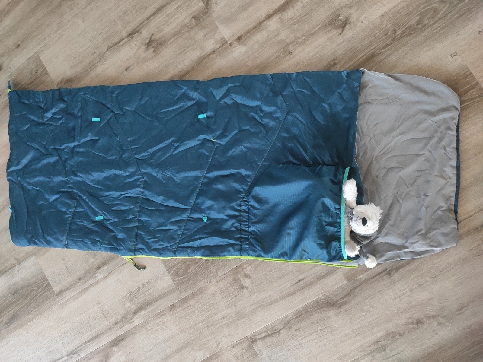 Decathlon blauwgroene kinder slaapzak - Verstelbaar, Ophalen of Verzenden, Gebruikt