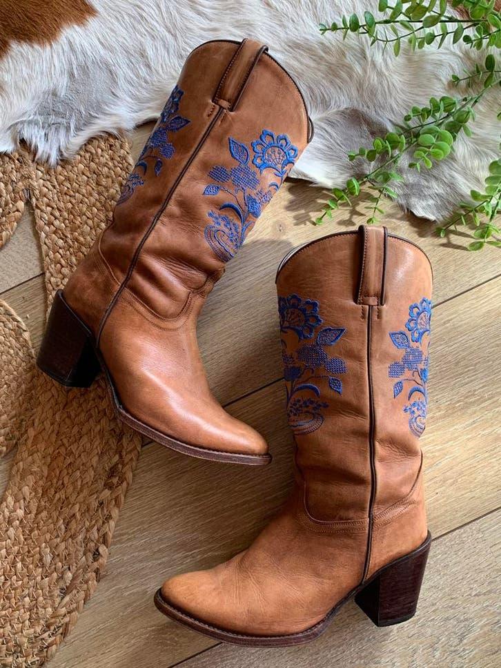 Tony Mora flowerboots 38 retro boots campus blokhak laarzen, Hoge laarzen, -, Ophalen of Verzenden, Zo goed als nieuw