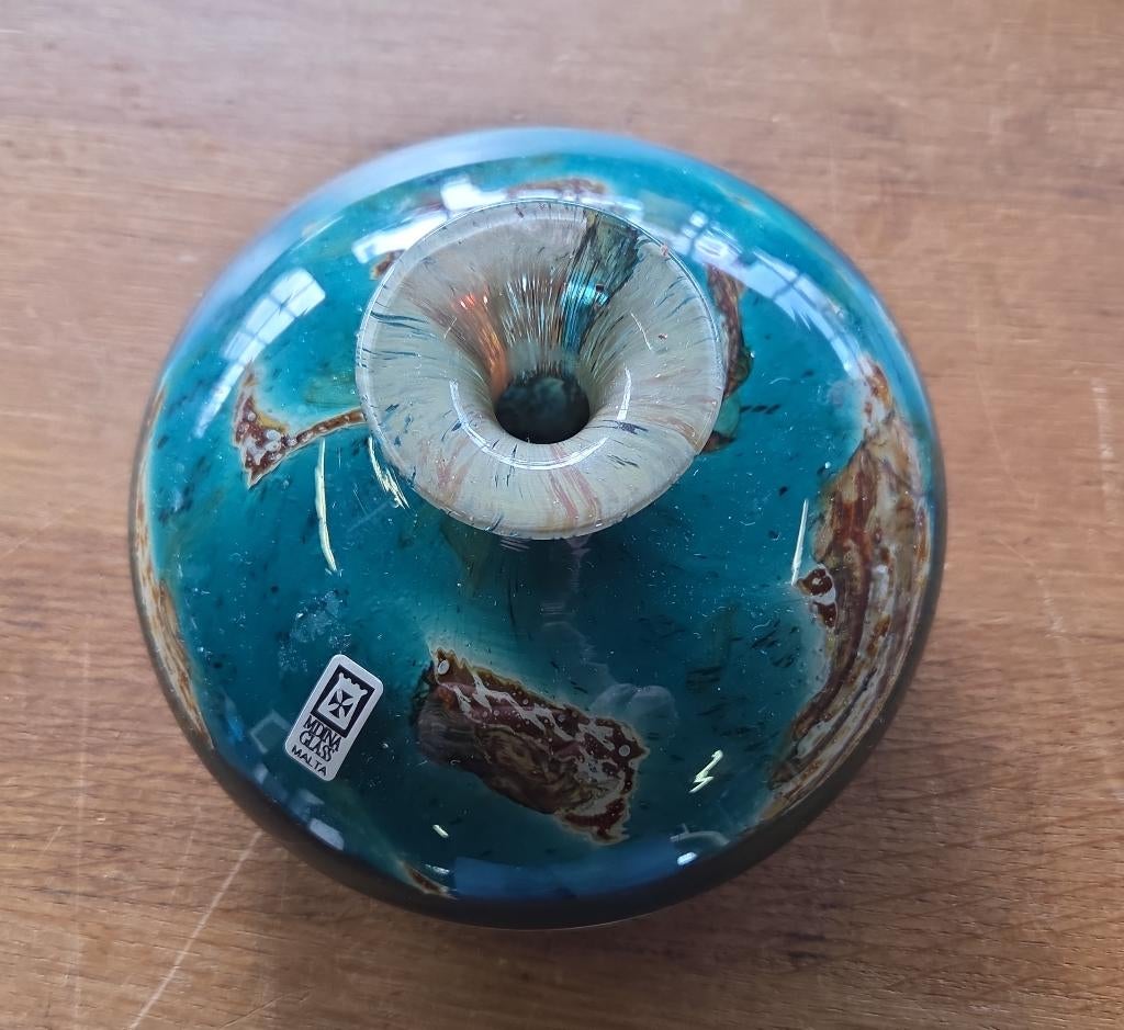 Vintage Mdina Malta glaswerk vaasje turkooisblauw, Overige kleuren, Ophalen of Verzenden, X, Minder dan 50 cm