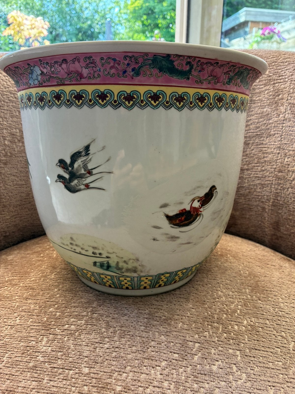 Grote Chinese Bloempot/Cache, Ophalen, Rond, Aardewerk, Minder dan 40 cm
