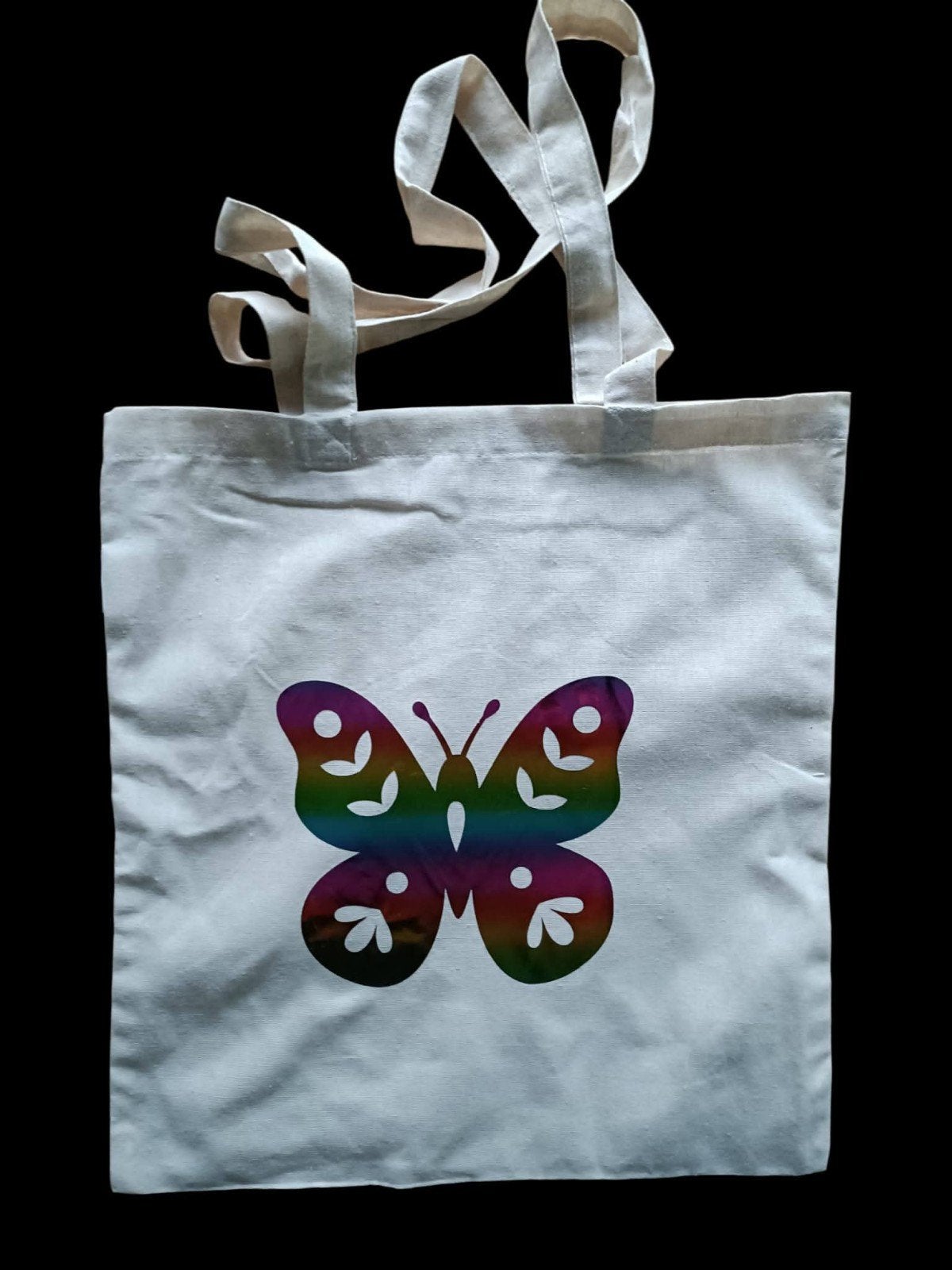 Witte stoffen tas met kleurrijke vlinderprint, Ophalen, Nieuw, Wit, Shopper