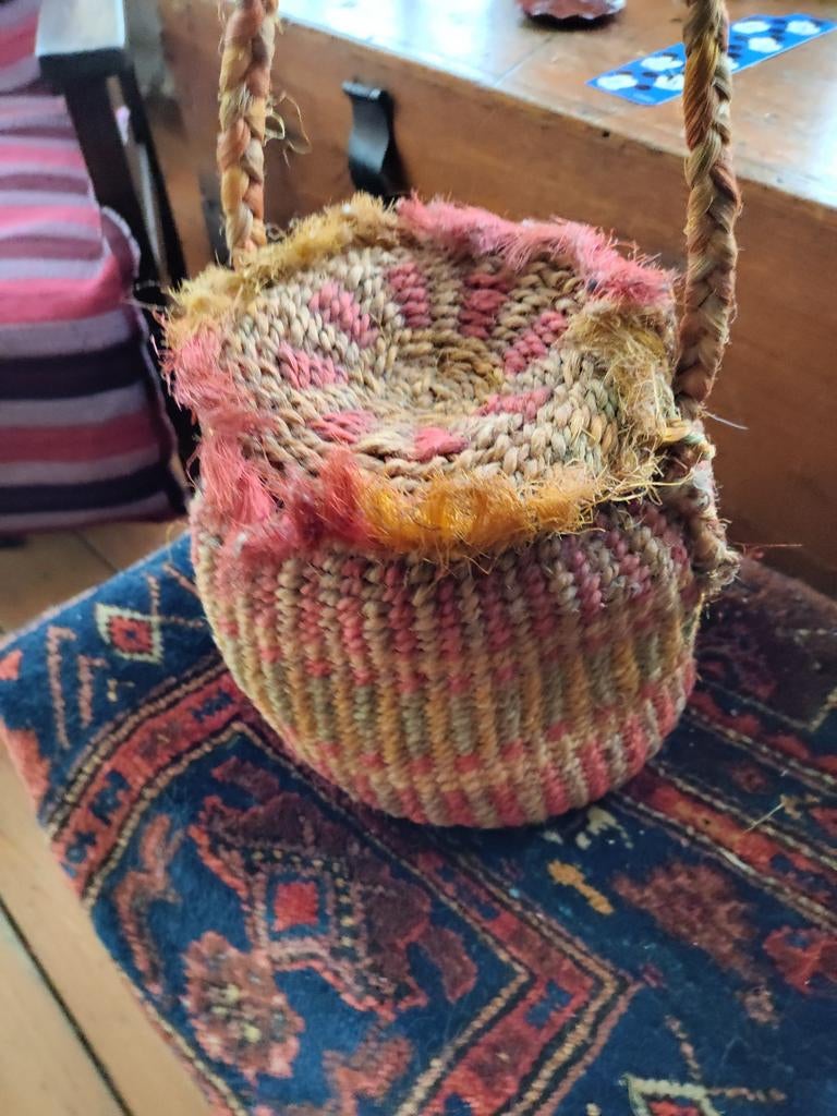 Handgemaakte vintage mand 27 jr oud met deksel, Ophalen of Verzenden, Rond, Riet