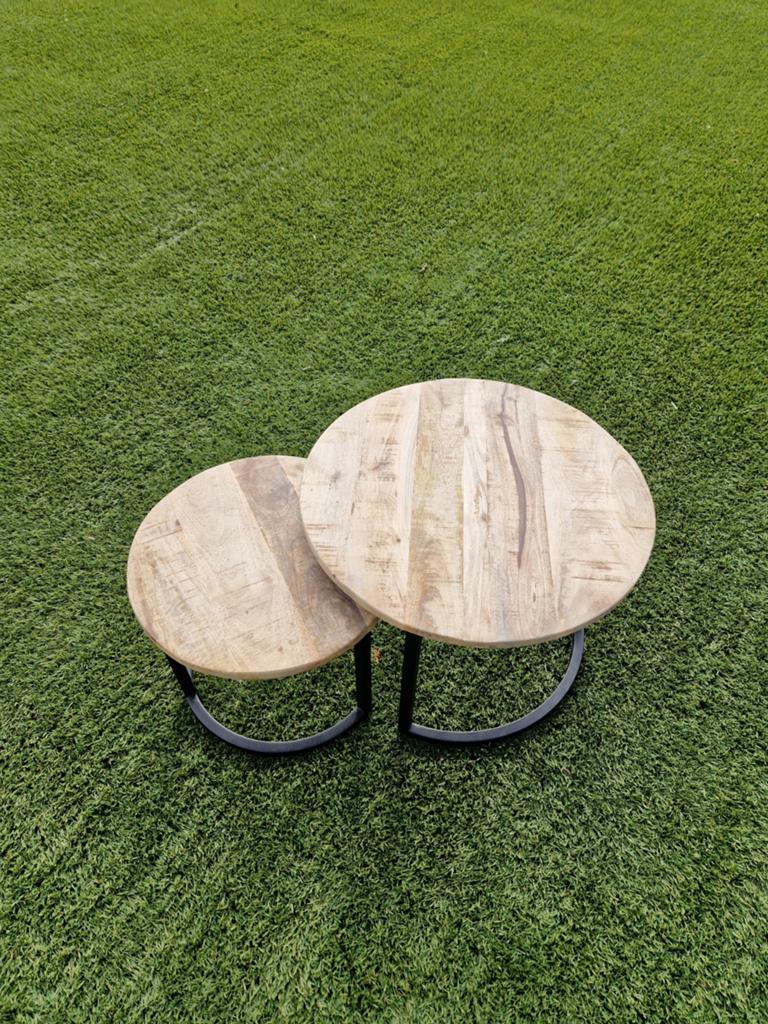 Set van 2 bijzettafels leenbakker– modern – goede staat, Huis en Inrichting, Tafels | Bijzettafels, Ophalen, Rond, Minder dan 55 cm