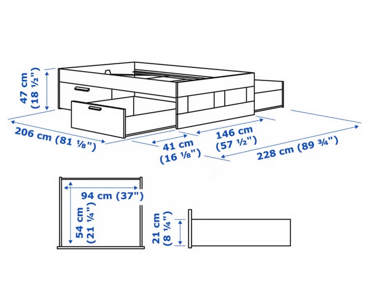IKEA Brimnes bed 140x200 met opberglades, Ophalen, Gebruikt, Wit, Tweepersoons