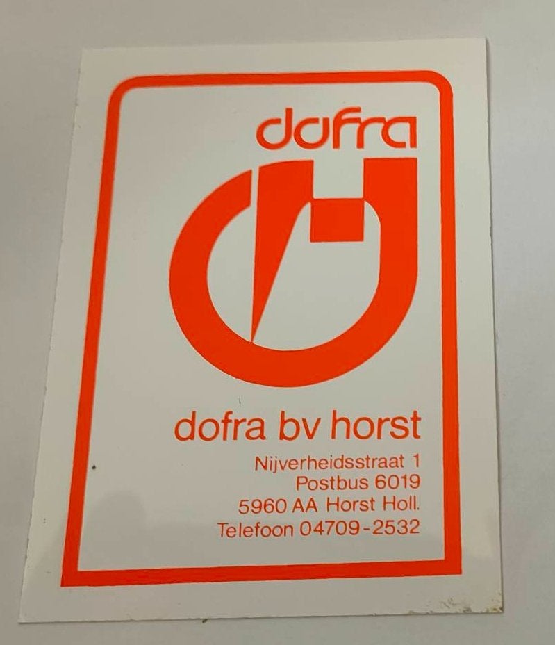 Sticker Dofra bv. Horst (1), Ophalen of Verzenden, Zo goed als nieuw, Bedrijf of Vereniging