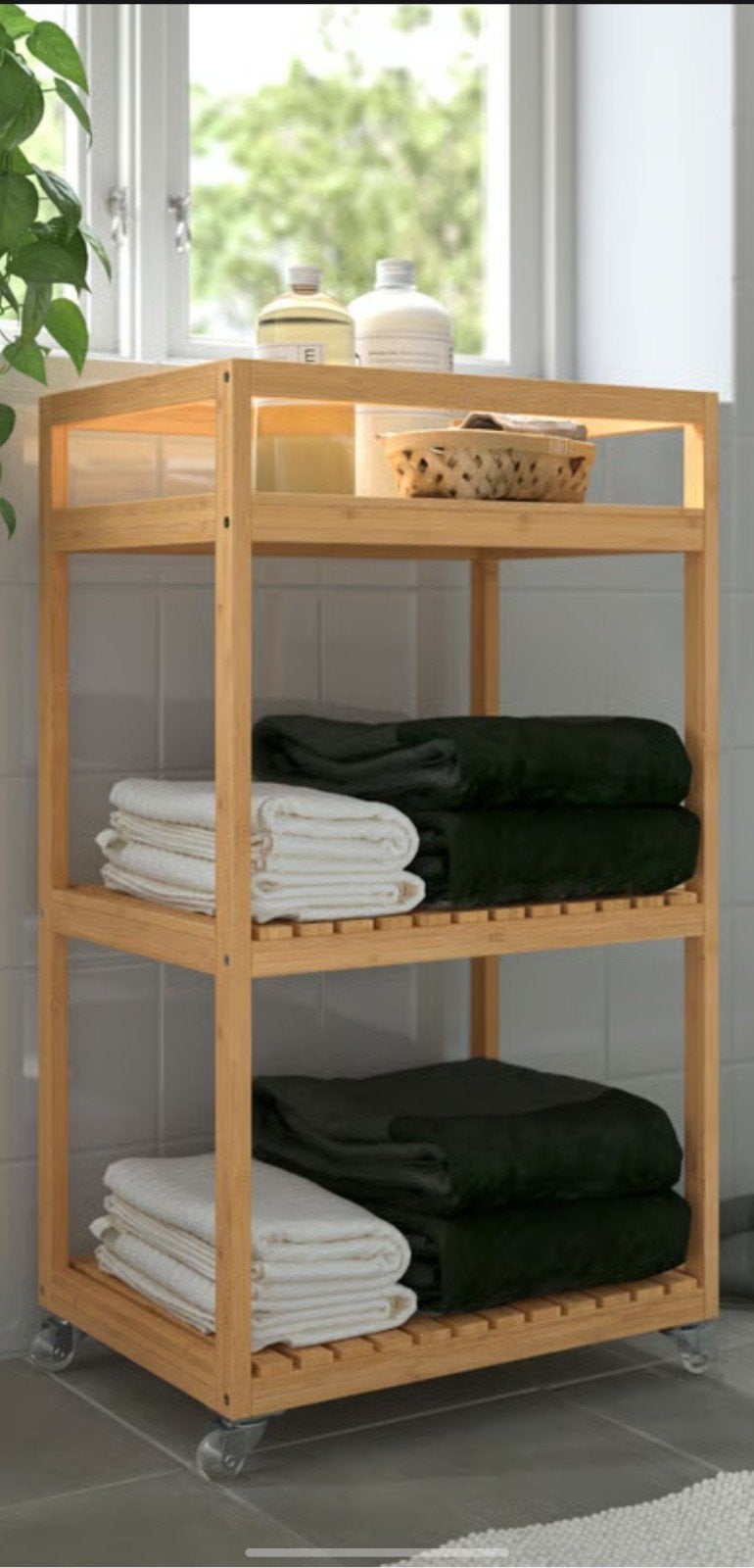 IKEA RÅGRUND trolley bamboe - badkamerrek op wielen, Ophalen, Minder dan 50 cm, Zo goed als nieuw, Minder dan 100 cm
