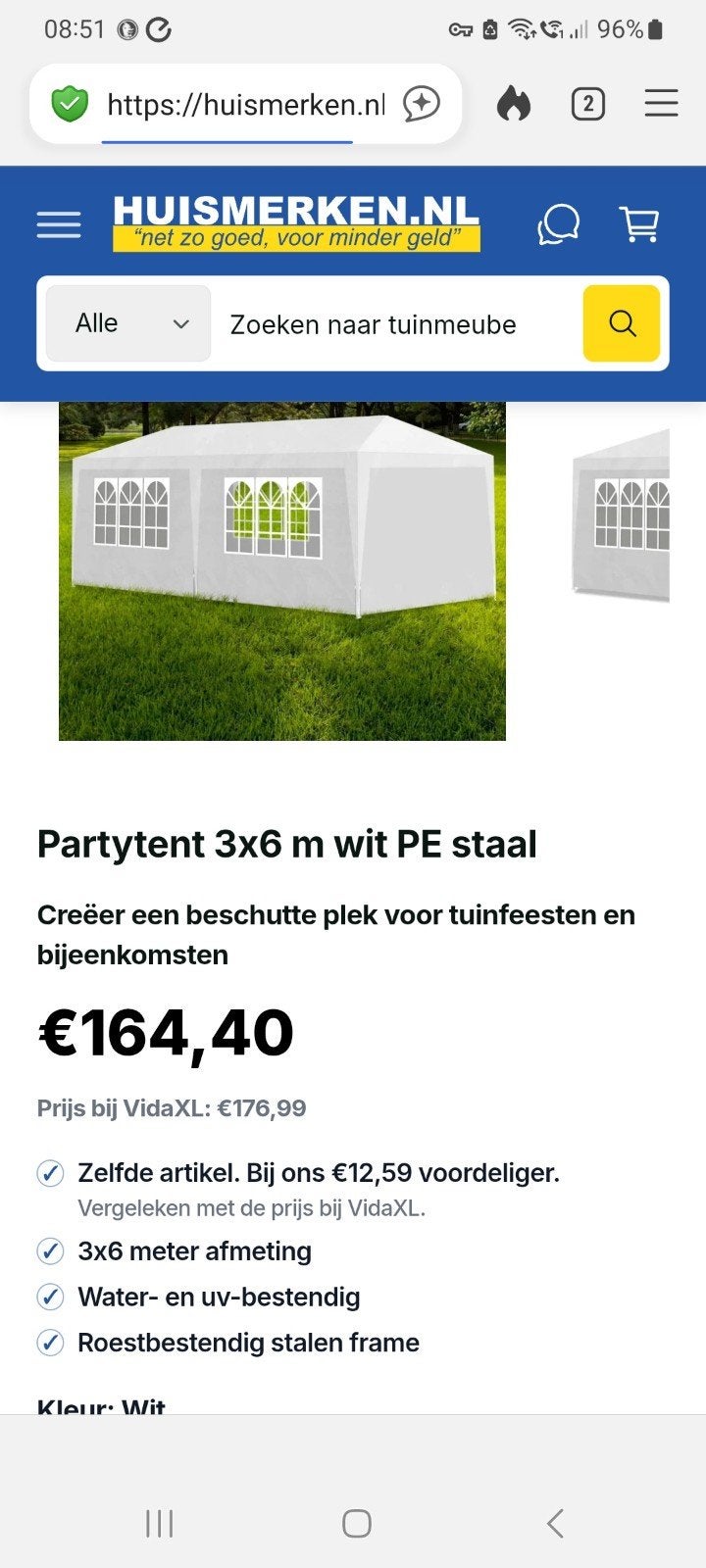 witte partytent 3x6 nieuw, Tuin en Terras, Minder dan 4 meter, Nieuw, 5 tot 8 meter, 2 meter of meer