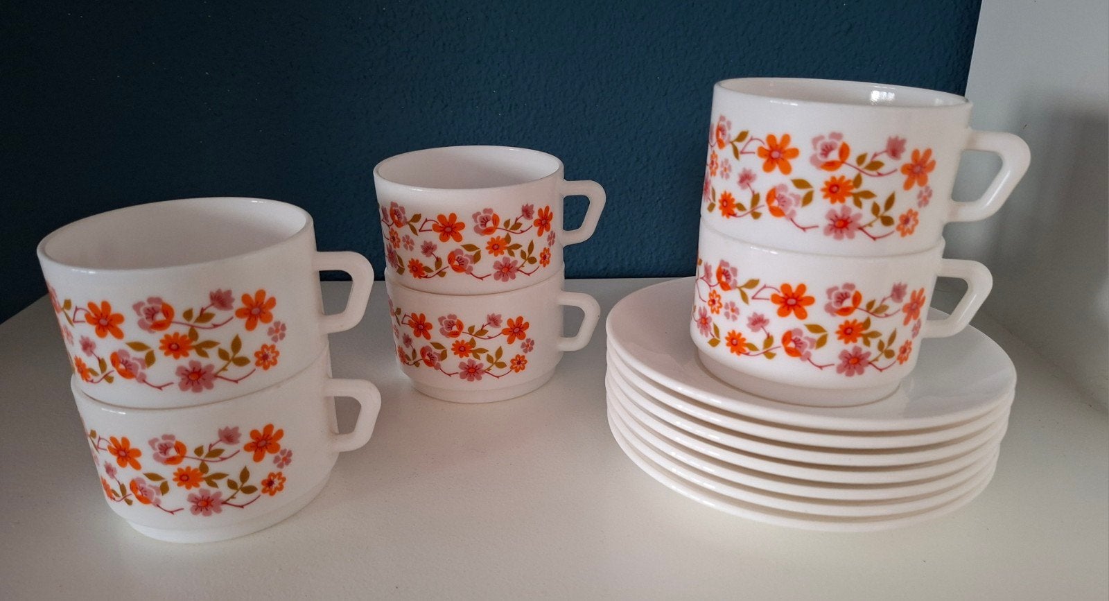 zes Arcopal vintage Scania grote soep/ koffiekoppen, Ophalen of Verzenden, Glas, Overige stijlen, Kop(pen) en/of Schotel(s)