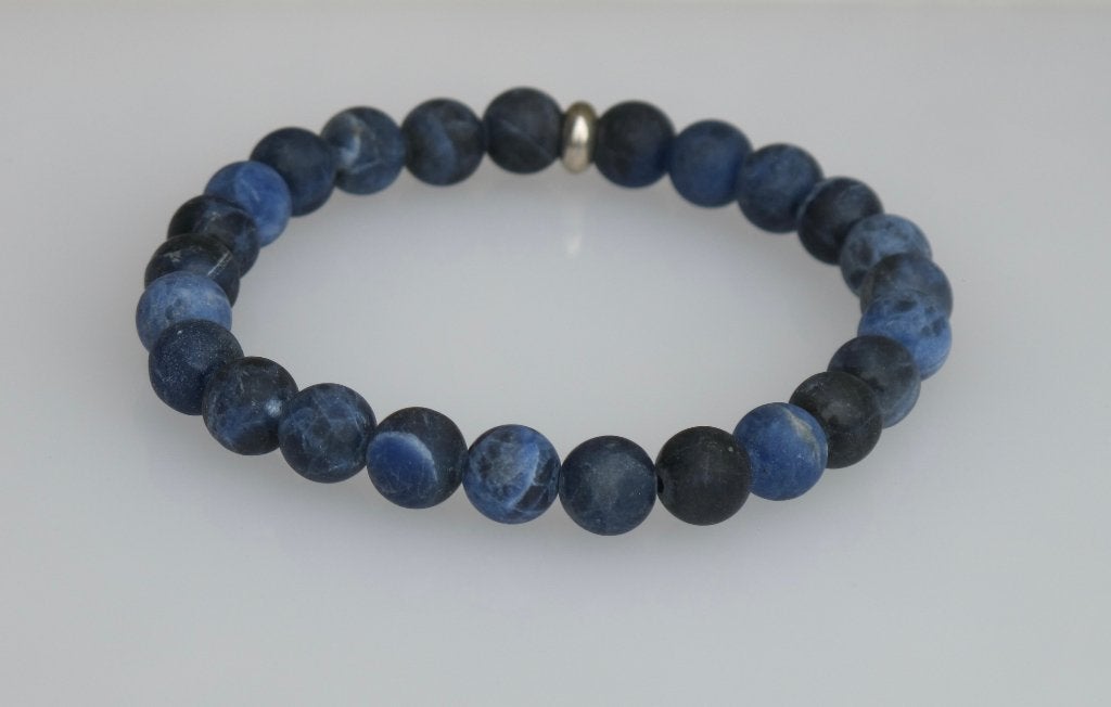 Mooie herenarmband met frosted Sodaliet en een ring., Nieuw, Elastiek, Met edelsteen, Verzenden