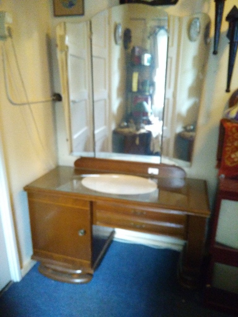 kaptafel met 3 spiegels, ca 110x 46 cm en  171 cm hoog, Ophalen, Gebruikt, 100 tot 150 cm, Vintage, jaren '50