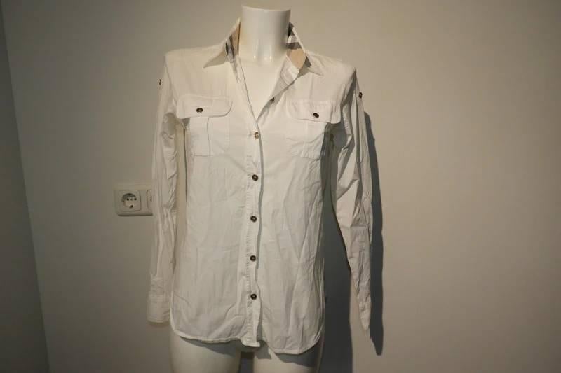 Burberry witte blouse ruit accenten kraag zakjes xs
