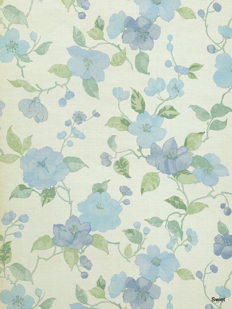 4714 Vintage bloembehang lichtblauw groen klassiek wit swiet, Ophalen of Verzenden, Groen
