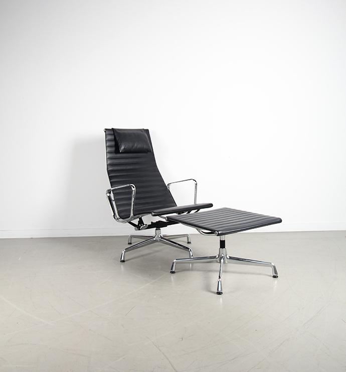 3x Vitra Eames EA 124 + 125 Set Zwart Leer – Chroom, Huis en Inrichting, Fauteuils, Zo goed als nieuw, Leer, Metaal, 50 tot 75 cm