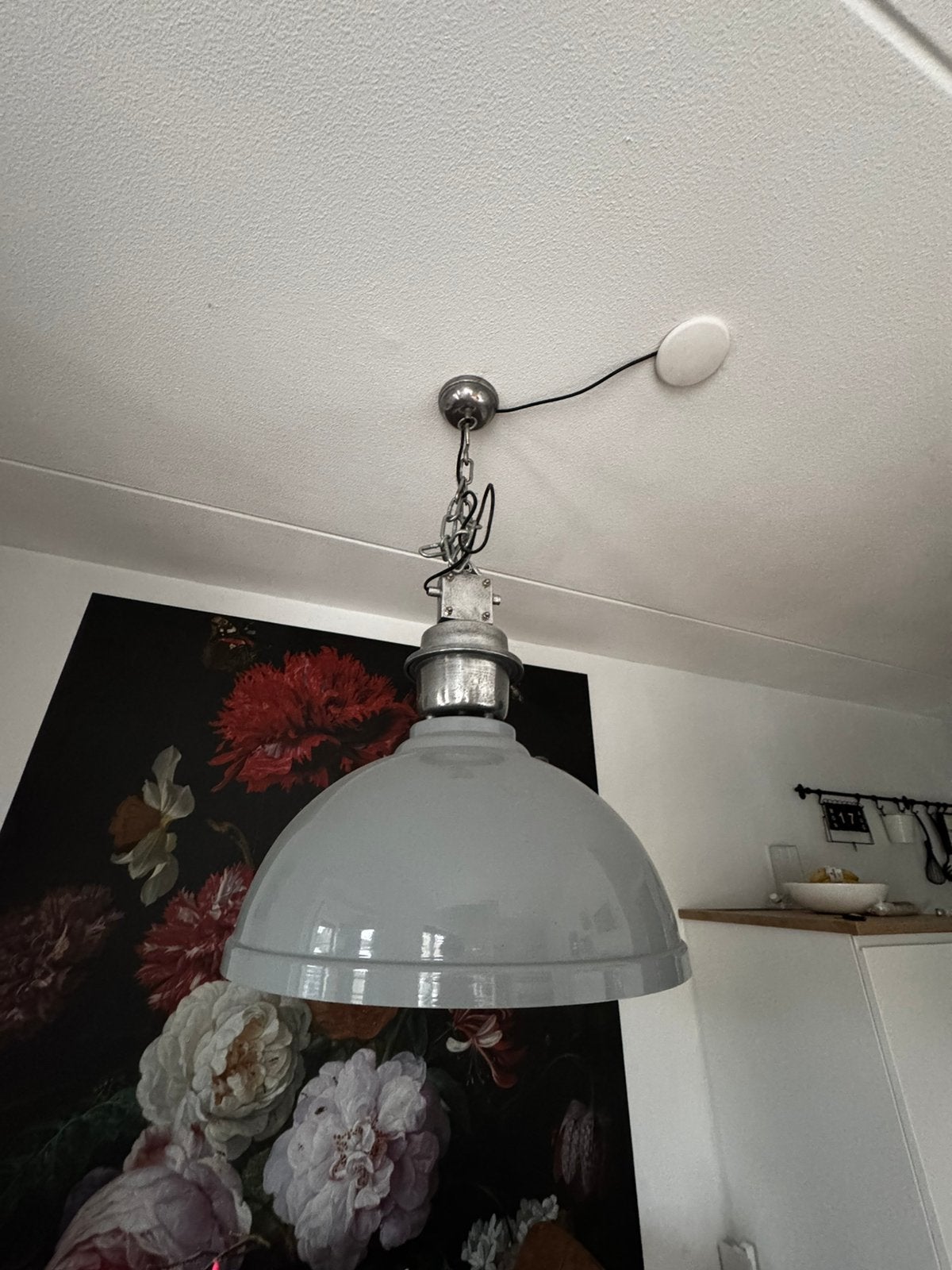 Industriële hanglamp grijs metaal - E27 fitting, Ophalen, Gebruikt, Metaal, E27 (groot)