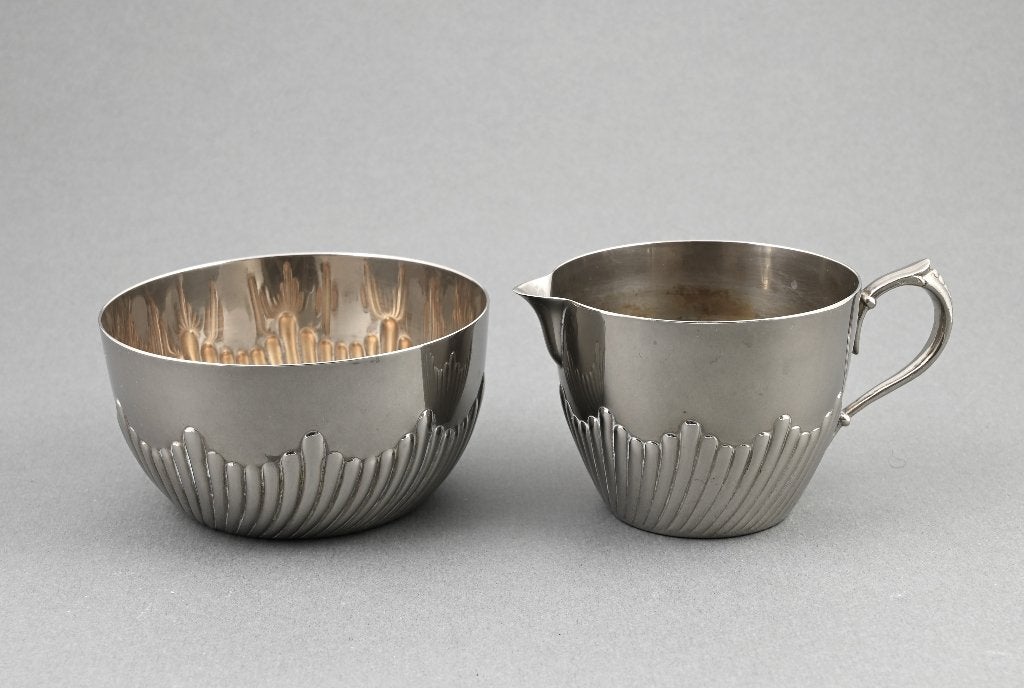 WMF jaren '30 verzilverd roomstel suikerpot en melkkannetje, Antiek en Kunst, Verzenden