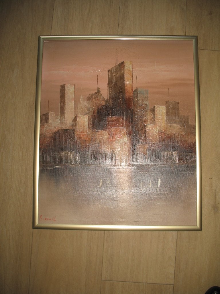 Olieverf op Linnen Skyline Abstract Impressionisme *Bonsall, Ophalen of Verzenden