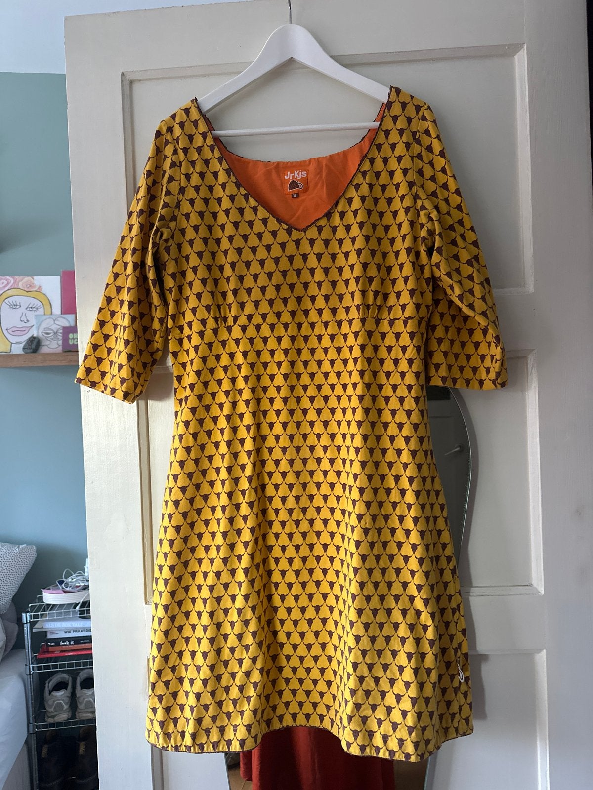 JrKjs Gele Jurk met Patroon - Maat XL, Geel, Maat 46/48 (XL) of groter, Ophalen of Verzenden, Knielengte