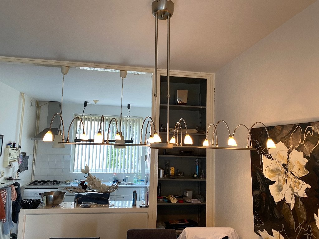 Eettafel lamp, Huis en Inrichting, Lampen | Hanglampen, Ophalen, Gebruikt, Glas, Overige fittingen