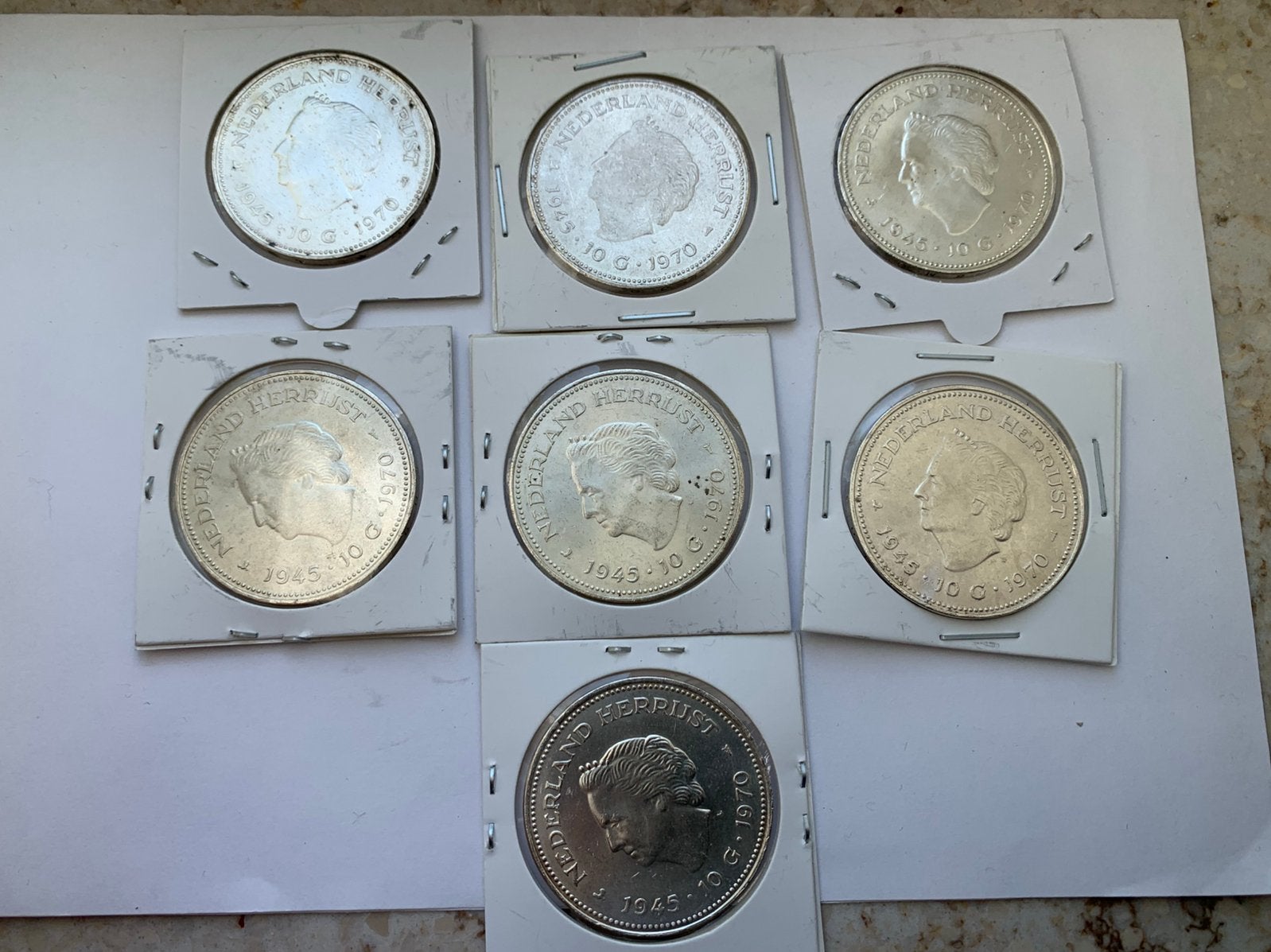 7 zilveren tientjes nederland herrijst 1945-1970 juul/wilhel, Postzegels en Munten, Munten | Nederland, Ophalen of Verzenden, Koningin Juliana