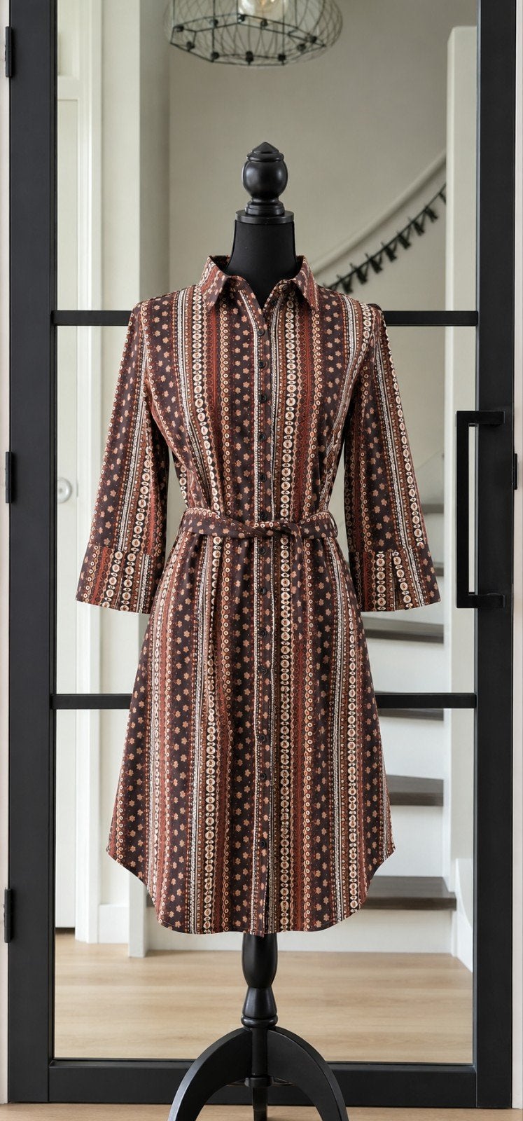 Mi Piace travelstof Jurk Maat XXL  Espresso Boho Print, Verzenden, Zo goed als nieuw, Maat 46/48 (XL) of groter, Onder de knie